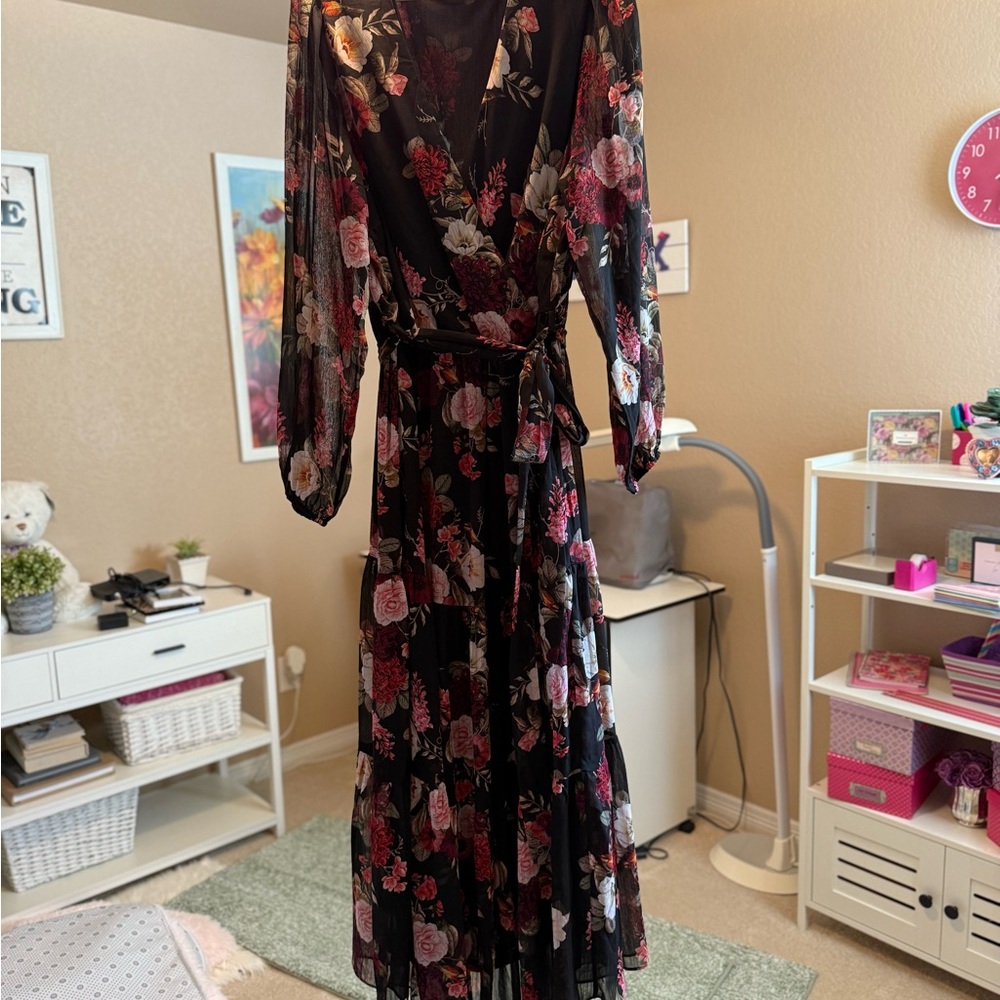 City Chic Black Asymmetrical Wrap Long Sleeve Dress